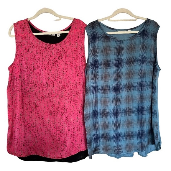 Bundle of 2 Halogen High Low Pink Geo Blue Plaid Business Casual Blouses Size XL - Picture 1 of 13